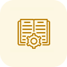 Icon representing a learning management system with a book and gear, showcasing TronsIT Solutions' platform